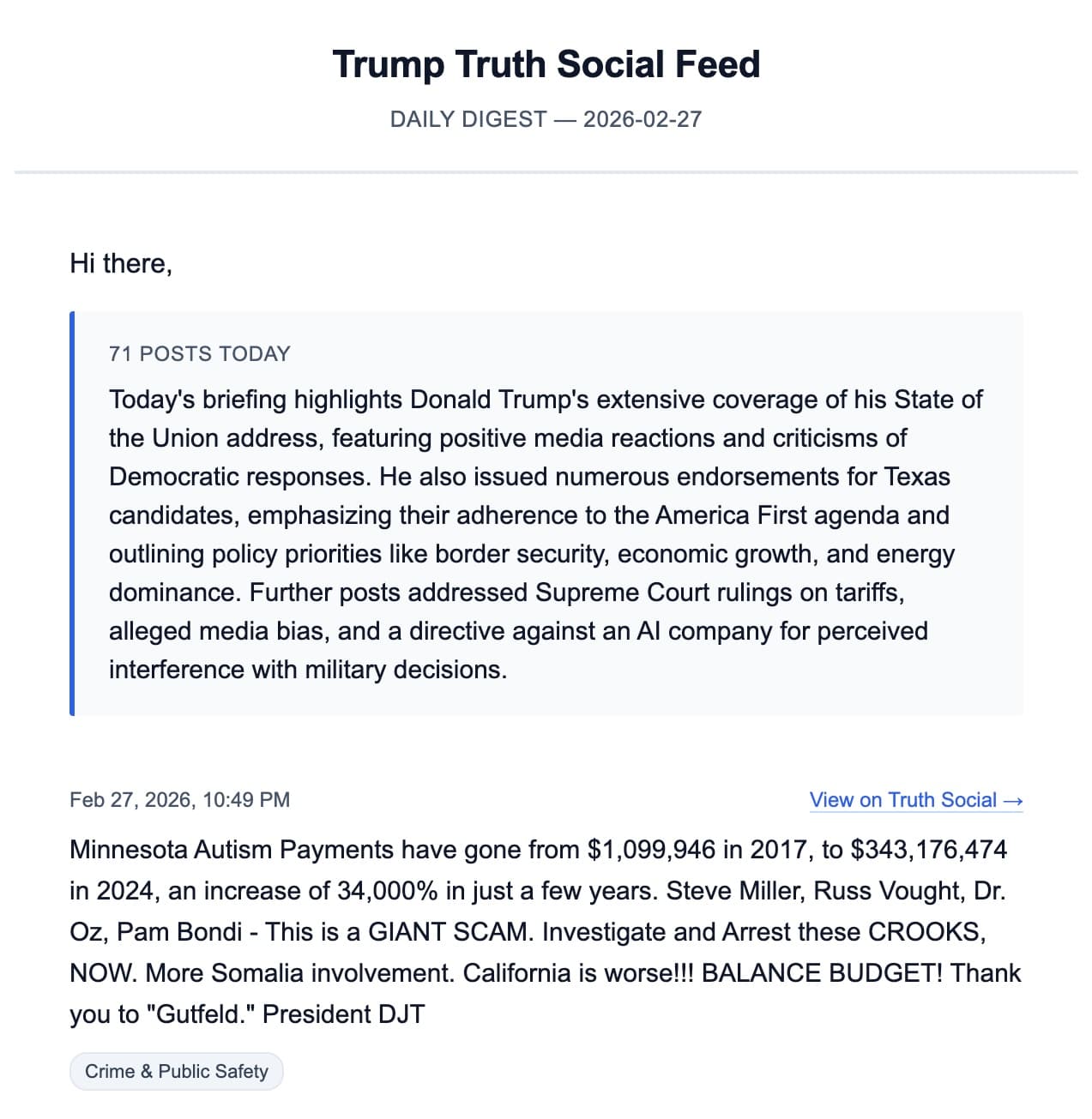 Trump Truth Social Feed